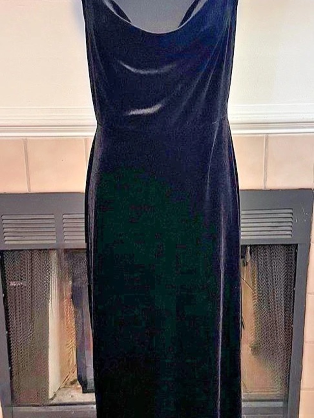 Black Velvet Evening Dress with Scooped Neckline